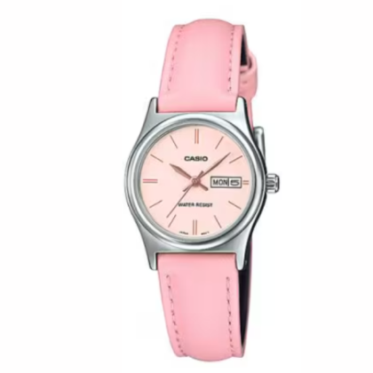 Casio General LTP-V006L-4B Quartz Silver-Tone Stainless Steel Case Pink Leather Strap Women's Watch 